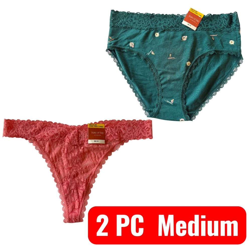 NWT State of Day 2 panty size M underwear with lace women’s green and coral pink